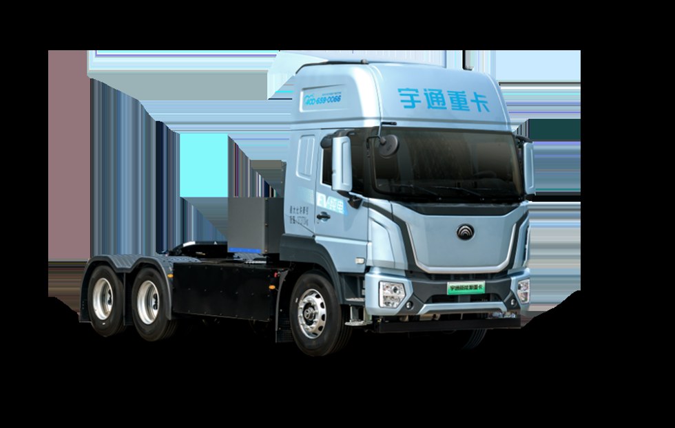 Yutong electric tractor unit at a logistics depot yard