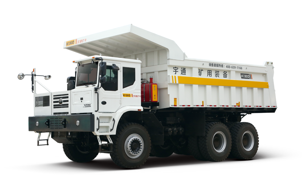 Yutong YTK130D diesel rigid mining dump truck in cold-climate mine livery