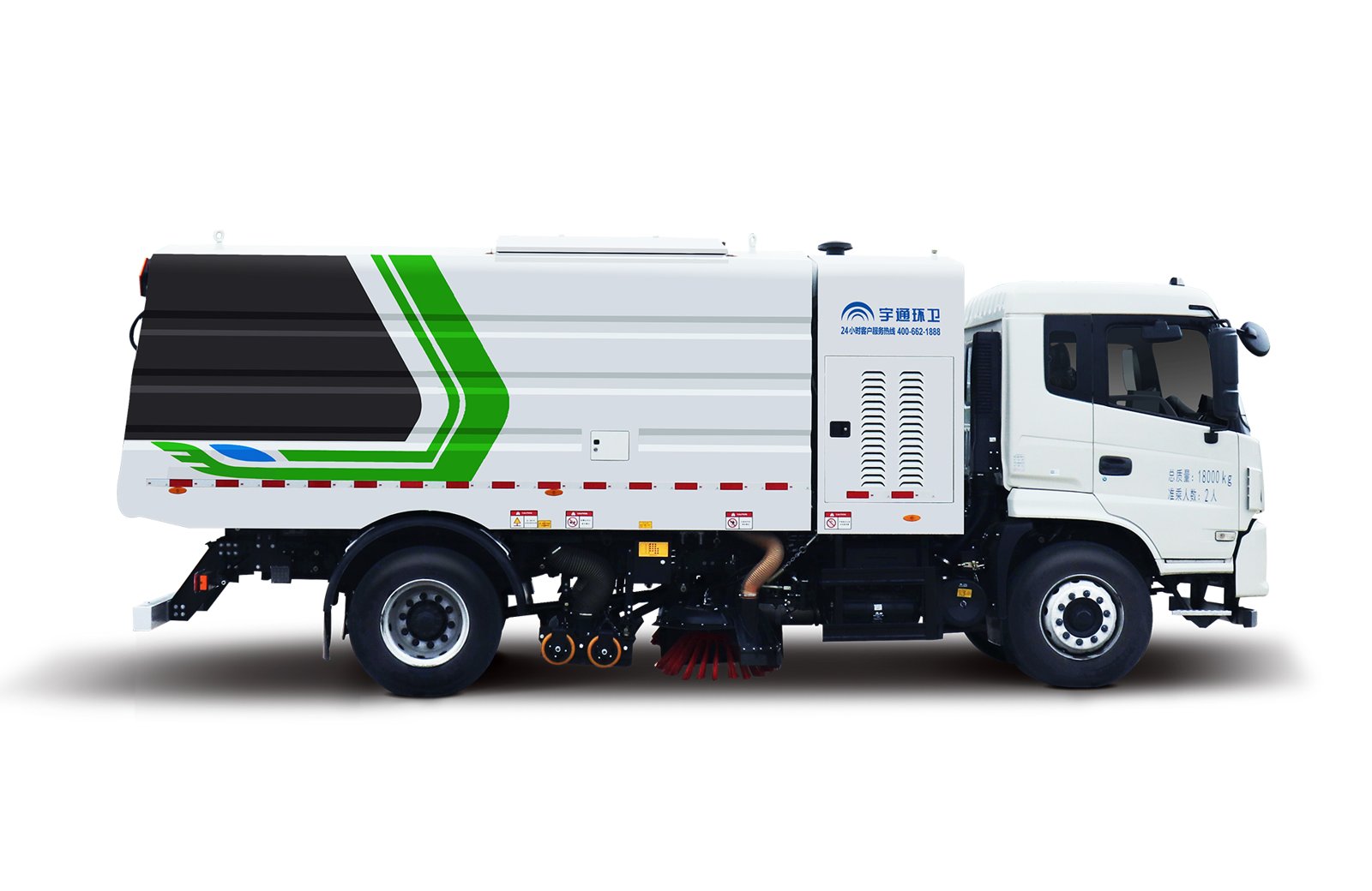 Yutong 18-ton municipal road sweeper truck on an arterial road
