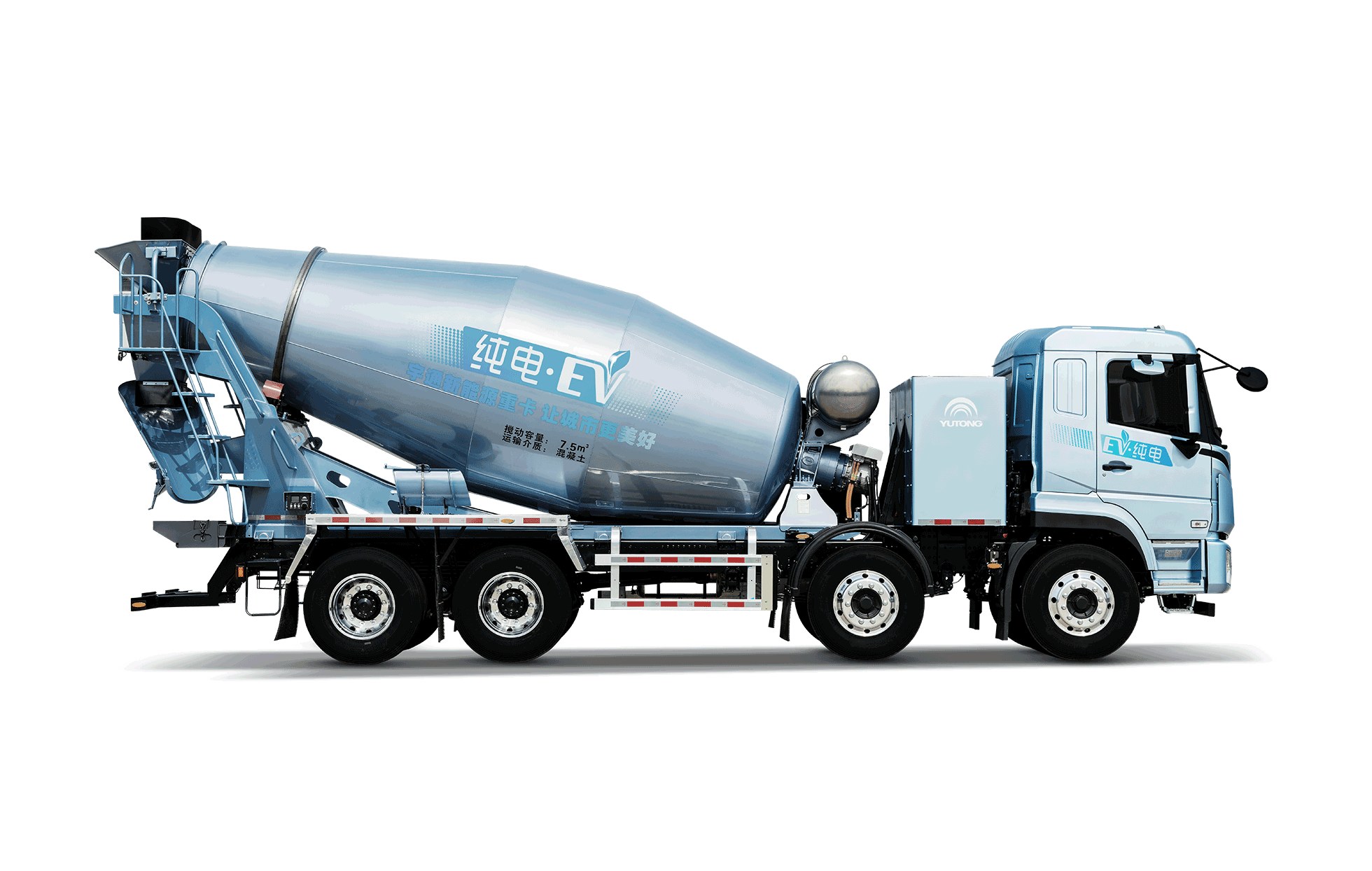 Yutong new energy concrete mixer truck drum rotating at a ready-mix plant