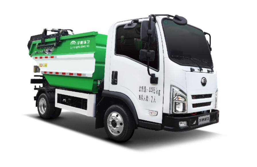 Self-loading garbage truck view 2